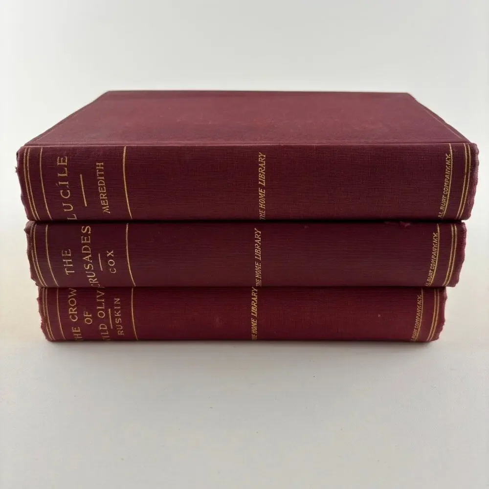 Antique Red Book Bundle Gold Lettering Decor 1906 Vintage Set